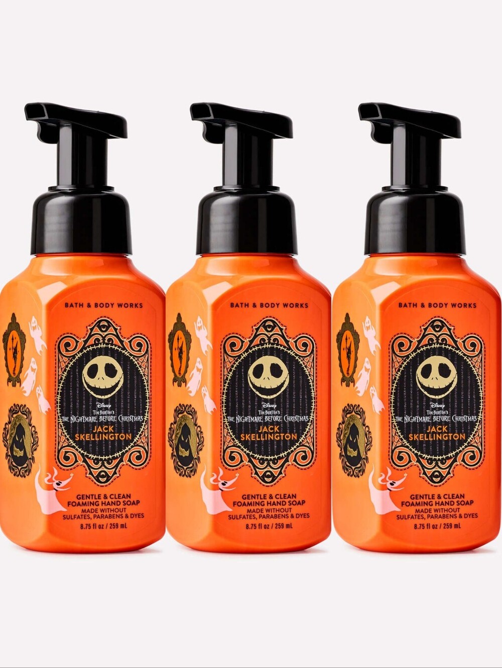 Bath & Body Works Jack Skellington Gentle & Clean Foaming Hand Soap Set of 3 NEW